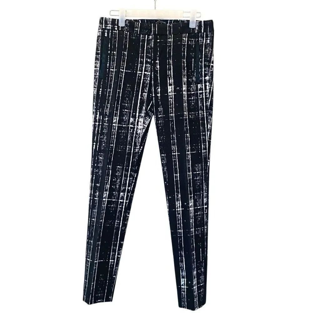 Banana Republic Sloan Stripe Faux Leather Trim Slim Ankle Pants Black White Sz 2
